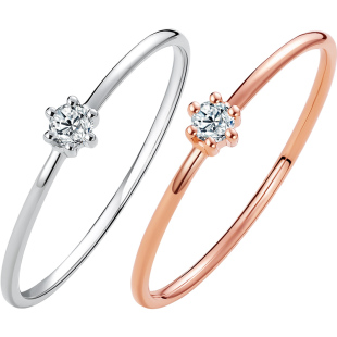 周六福白18k金钻石戒指女玫瑰金六爪单镶指环尾戒璀璨钻戒天然