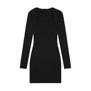 黑色针织连衣裙女内搭冬季加绒厚修身紧身小个子包臀裙子短款新款