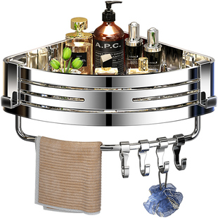 304不锈钢浴室置物架免打孔卫生间三角架厕所壁挂角篮转角收纳架