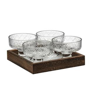 中式浮雕玻璃水果盘家用客厅茶几高颜值干果零食精致高脚小茶点碟