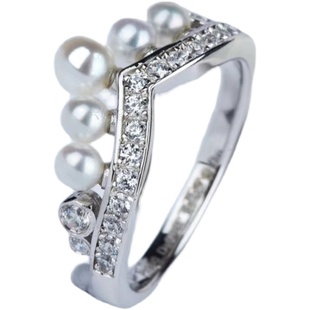 约瑟芬加冕爱正圆强光akoya珍珠皇冠纯银戒指宋慧乔同款轻奢复古