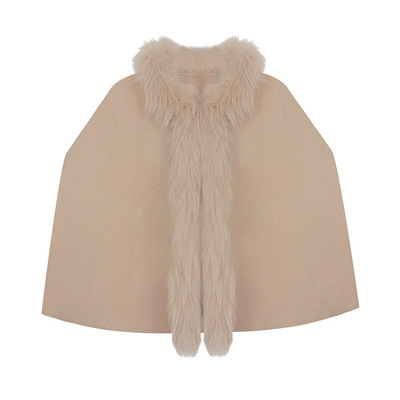 25秋冬新款进口狐狸毛领羊毛斗篷披肩外套女宽松保暖斗篷披肩外套