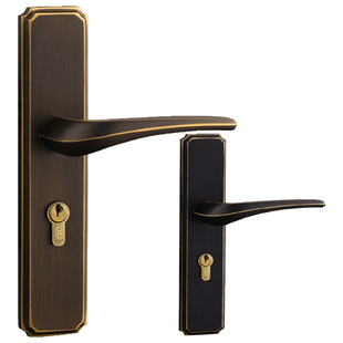 三环新款静音黄铜门锁卧室房把手室内实木门全铜锁具三件套装G35