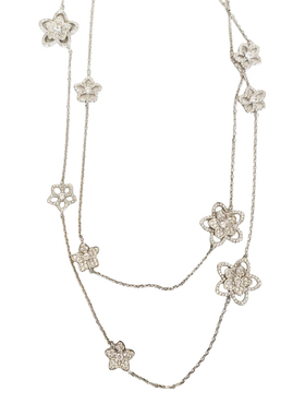 重工珠宝纯银花朵满钻毛衣链项链