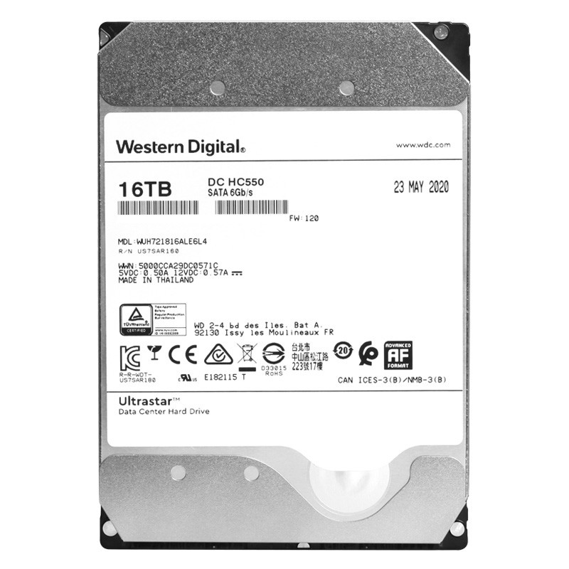 WD/西部数据 WUH721816ALE6L4 16t企业级HC550氦气垂直硬盘 16TB