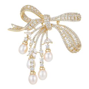 珍珠款蝴蝶结流苏胸针女设计感小众胸花别针精致时尚西装大衣配饰