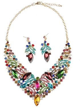 欧美夸张奢华彩色水晶女短锁骨