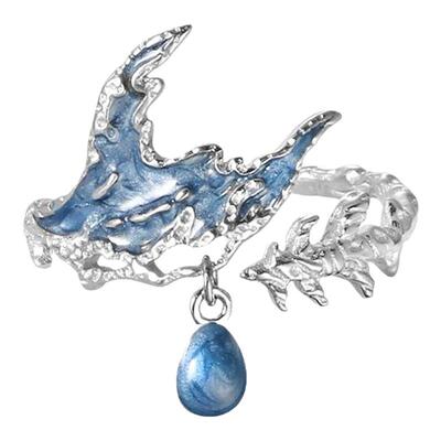 doachstyle岛初蓝色鱼尾戒指