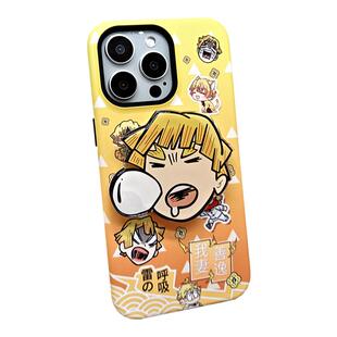鬼灭之刃创意手机壳磁吸支架适用苹果16promax 15/14/13pro二次元动漫个性14plus防摔双层壳伊之助磨砂保护壳