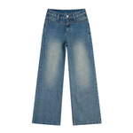 王家有鱼复古蓝微喇裤女休闲显瘦中低腰2026年春季时尚宽松牛仔裤
