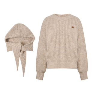 Liilou Merry Christmas 羊毛混纺 长袖圆领套头毛衣连帽围巾套装