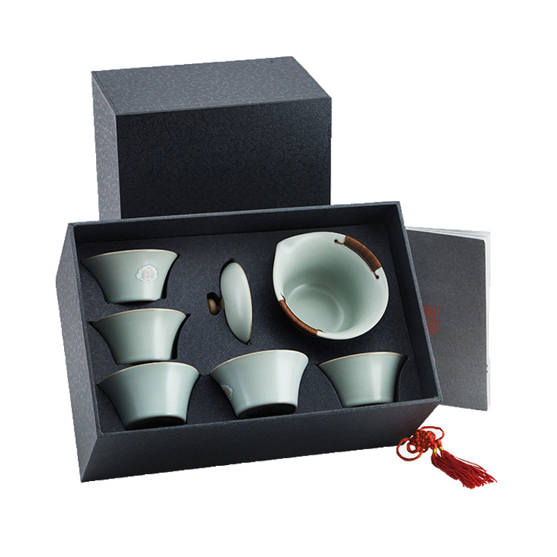 正品东道汝窑茶具汝窑高档功夫茶具开片茶具套装喜乐壶杯组