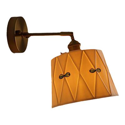 日式复古黄铜釉面印花陶瓷壁灯