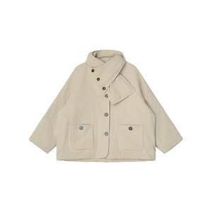 酵素粗捻肌理棉麻 90白鹅绒高级感羽绒服可拆卸围巾外套安妮森林