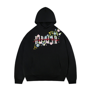 BIPOLAR散落花刺绣连帽卫衣休闲宽松百搭上衣美式长袖帽衫情侣款