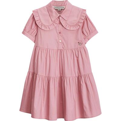 小熊童装春款纯色小翻领连衣裙