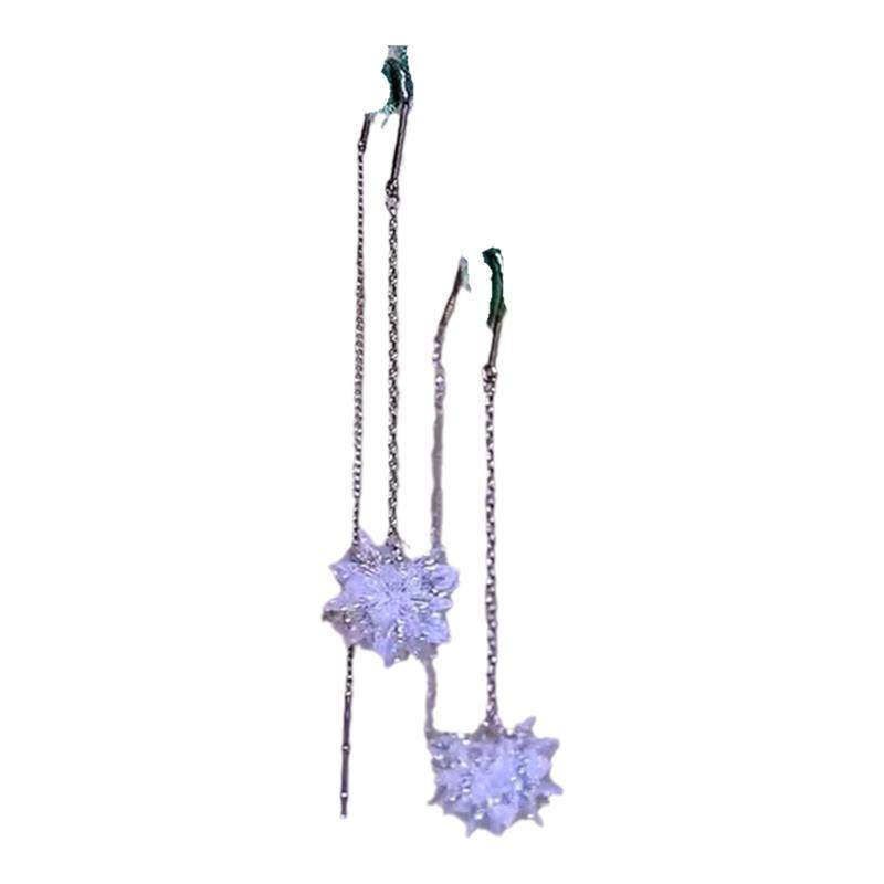 S925纯银冰花耳线女长款水晶耳坠