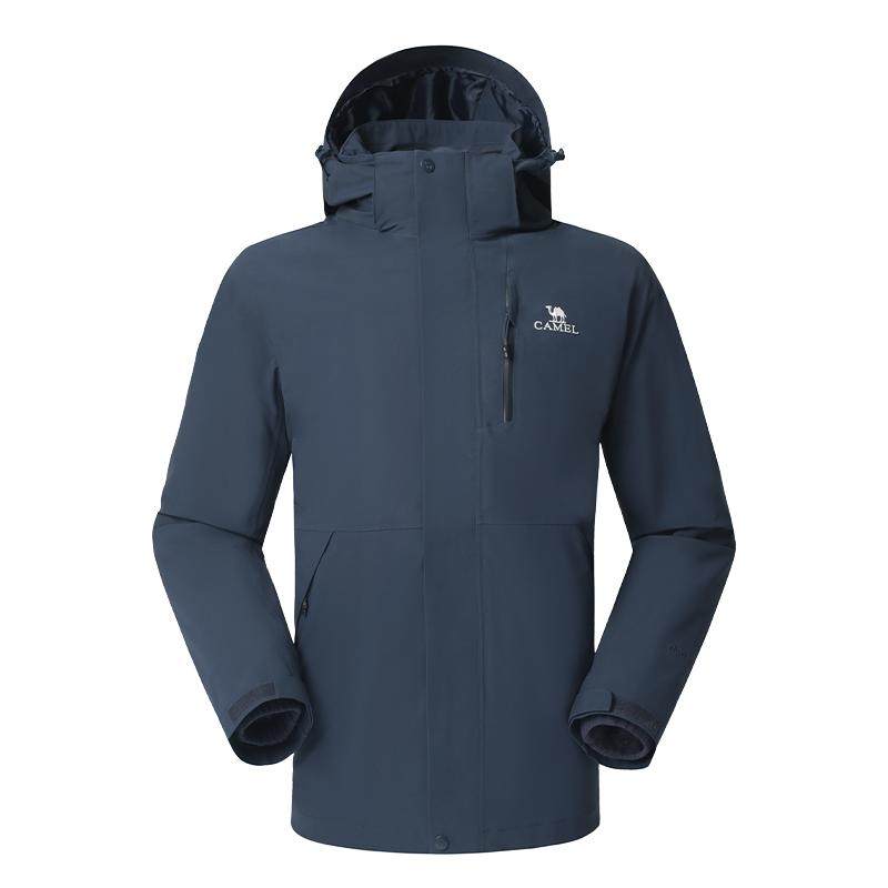 [羽绒内胆]骆驼户外冲锋衣男女款三合一羽绒服防水外套黑色登山服