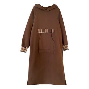 女童卫衣裙长款加绒加厚秋冬装2025新款洋气女大童拼色过膝长裙子