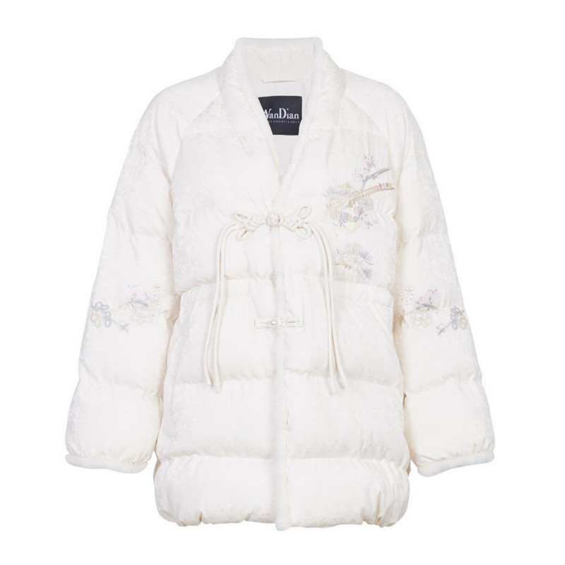 婉甸冬季米白提花水貂毛新中式国风羽绒服1244D43DM5