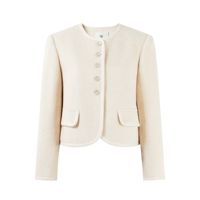 秋水伊人精致小香风圆领毛呢外套2025冬新款女短款小个子羊毛大衣