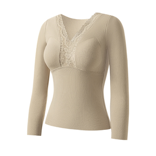 古今保暖内衣女罩杯一体打底衫羊绒蚕丝内搭冬季新款暖宫贴片上衣