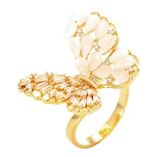 夸张立体猫眼石蝴蝶开口戒指女小众设计可调节的超仙食指指环装饰