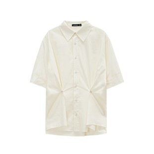 【两穿可调节】Unvesno(UN)50%莱塞尔纽扣捏褶基础百搭短袖衬衫