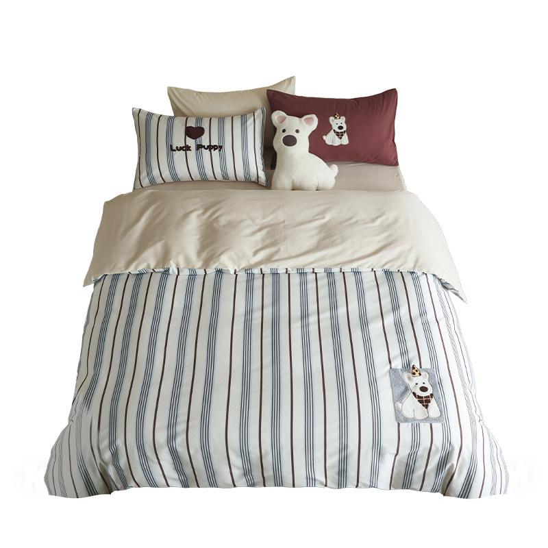 100S全棉磨毛四件套卡通条纹毛巾绣保暖加厚纯棉被套床单秋冬床品