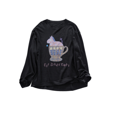 晶咕白标DADATATA【春日晴空】新款大码女装胖mm小马印花长袖T恤