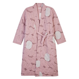 正品康妮雅冬季棉衣袍三层保暖法兰绒厚夹棉开衫长款女睡袍62710