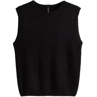 HM女装毛针织衫冬季无袖圆领罗纹边修身短款背心1254753