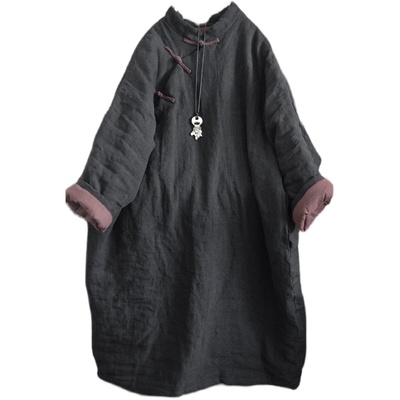 中式手工盘扣苎麻立领斜襟棉衣