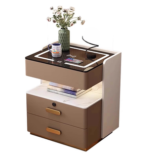 智能床头柜简约现代高级感三抽轻奢家用卧室床头储物实木收纳柜子