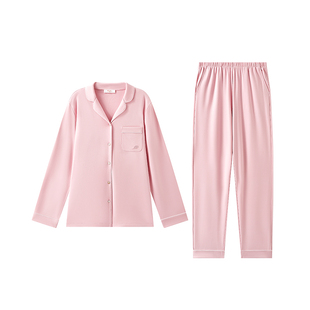 曼妮芬女士翻领棉莫代尔睡衣长袖长裤套装舒适可外穿家居服