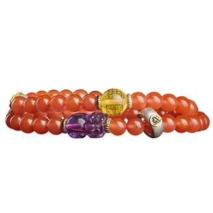 南红玛瑙手串女红肉双层蜜蜡心经佩珠紫水晶貔貅银镶翡翠葫芦手链