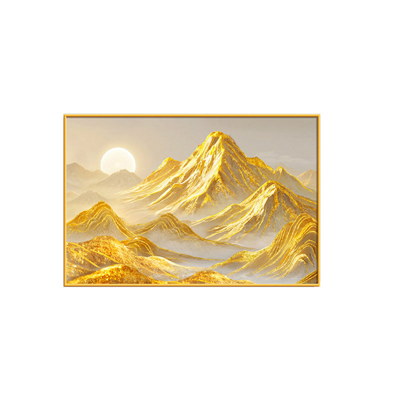 背靠金山沙发背景墙挂画高级感