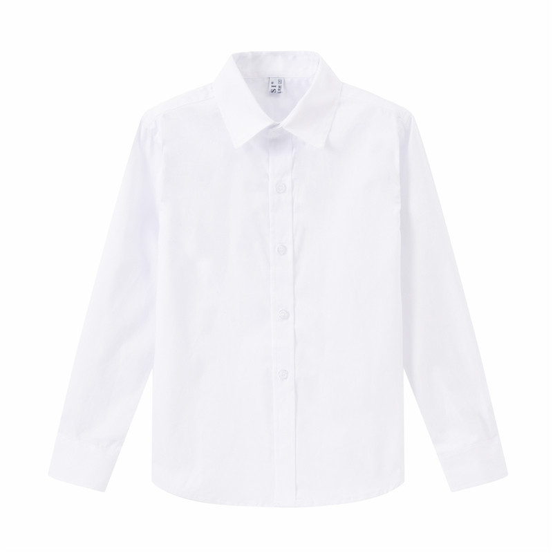 儿童白衬衫男童女童男孩长袖衬衣加绒粉色蓝小学生表演出校服纯棉