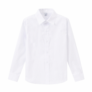 儿童白衬衫男童女童男孩长袖衬衣加绒粉色蓝小学生表演出校服纯棉