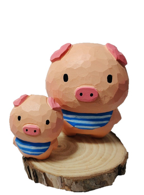 小猪生肖猪手工木雕围巾小猪实木卡通桌面摆件创意生日礼物礼品