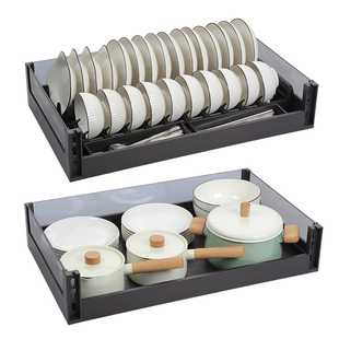 拉篮厨房橱柜铝合金拉篮单双层抽屉式碗架柜内收纳碗碟篮调味料篮