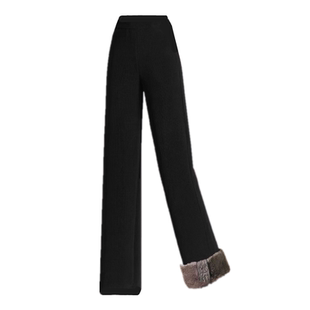 加绒条绒裤子女秋冬2025新款高腰加厚羊羔绒棉裤休闲宽松直筒裤子