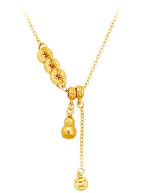 兰诺葫芦铜钱吊坠金色项链女款