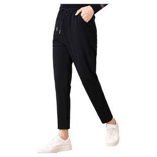 葵牌中老年妈妈装秋长裤女百搭弹力显瘦系带运动休闲大码小脚裤