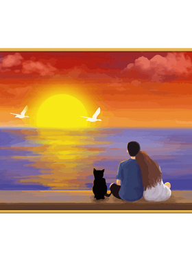 风景日出数字油画插画手绘装饰画