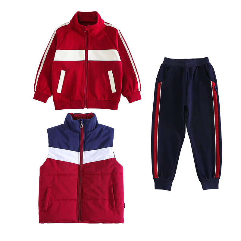 幼儿园园服酒红色马甲三件套