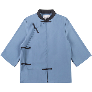 新款民国风中餐厅服务员工作服套装盘扣中式火锅串串饭店定制logo