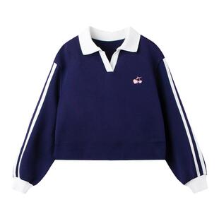 【双面棉】学院网球风卫衣儿童透气亲肤polo领套头衫印花针织腰裙