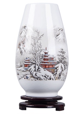 景德镇陶瓷器摆件花瓶踏雪访友瓶