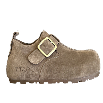 港风潮酷磨砂牛皮厚底懒人勃肯鞋